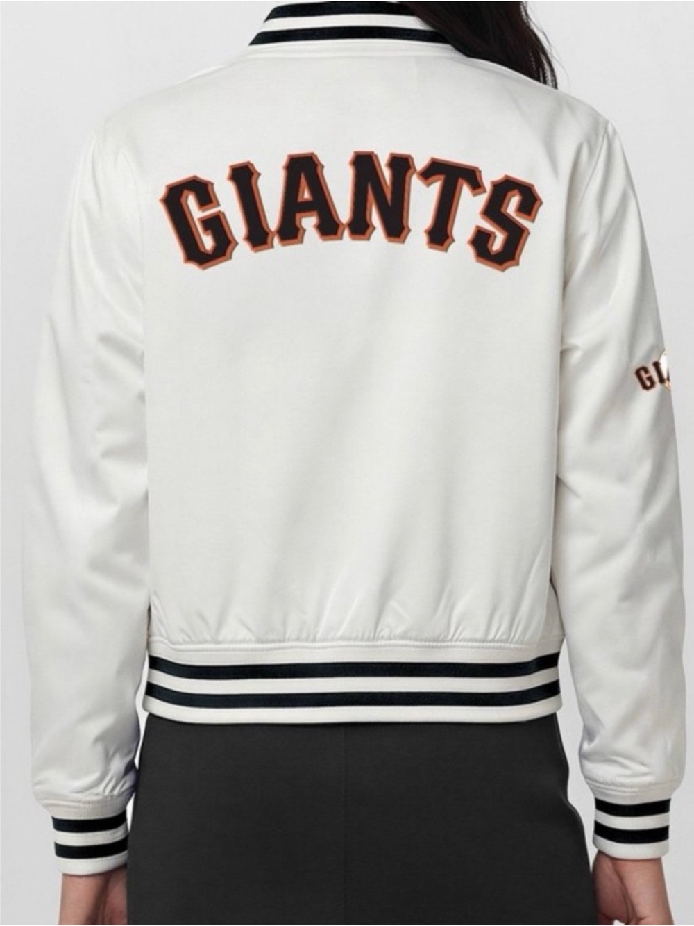 Champion White Bomber Jacket with Black & Orange GIANTS Lettering